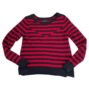 American Eagle Sweater Women L‎ Large Red Blue Striped Pullover Wool Blend Y2K